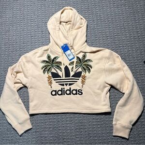 Adidas x FARM RIO Hoodie Women Size XS Loose Crop Sweatshirt Palm Trees- NWT